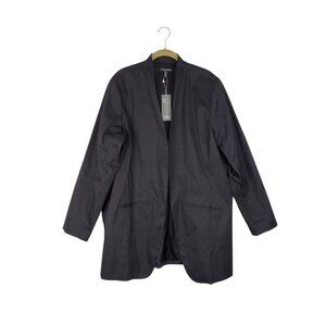 Eileen Fisher NWT Polished Ramie Stretch Long Blazer Jacket Black Open Front 18W